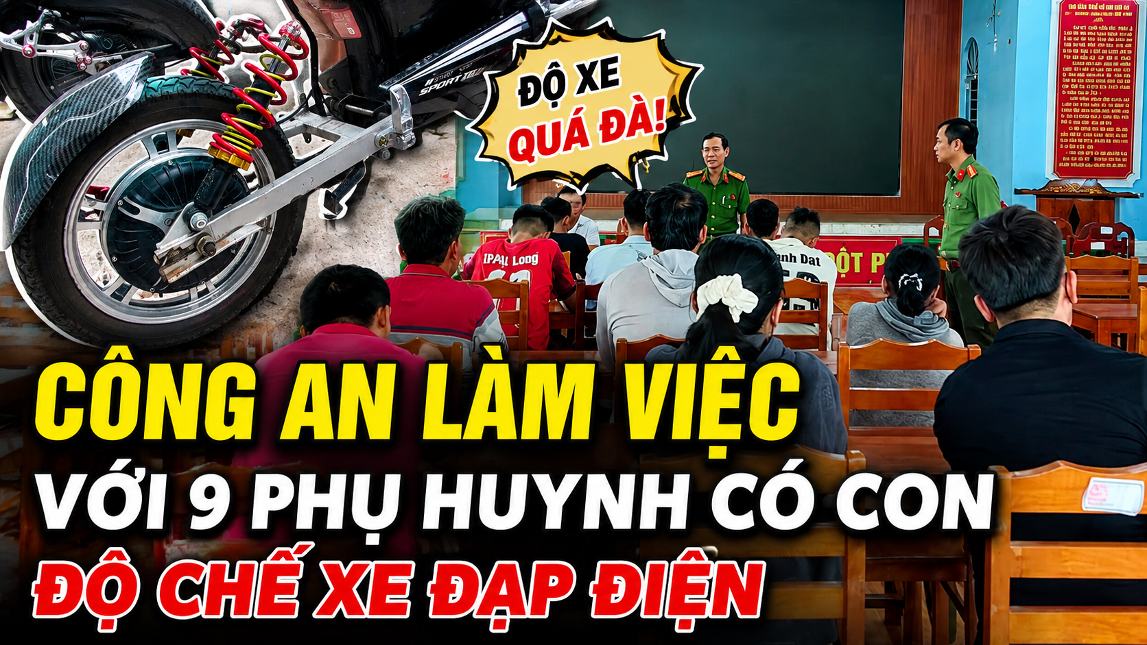 C&ocirc;ng an l&agrave;m việc với 9 phụ huynh c&oacute; con độ chế xe đạp điện